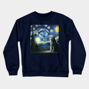 Chartreux Starry Night Inspired - Artistic Cat Crewneck Sweatshirt